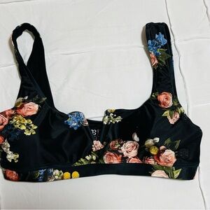 Albion Fit Black Floral Deep V Swim Top